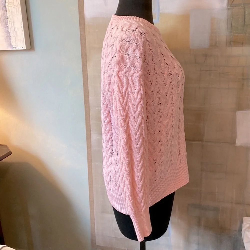 Lovely Pink Long Sleeve Cable Knit Sweater - Picture 3 of 13